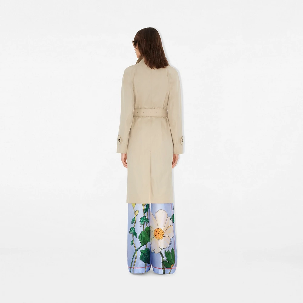 Long Highgrove Gabardine Car Coat in Nutmeg - Women, Cotton | Burberry® Official