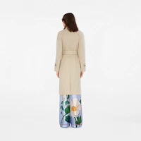 Long Highgrove Gabardine Car Coat in Nutmeg - Women, Cotton | Burberry® Official