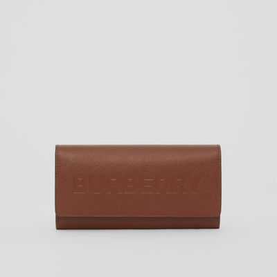 Logo Embossed Leather Continental Wallet in Tan - Women | Burberry® Official