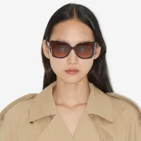 Check Oversized Cat-eye Frame Sunglasses in Tortoiseshell - Women | Burberry® Official