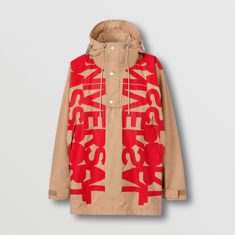 Slogan Print Technical Cotton Hooded Jacket Soft Fawn - Men | Burberry® Official