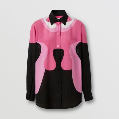 Abstract Print Silk Oversized Shirt Black - Women | Burberry® Official