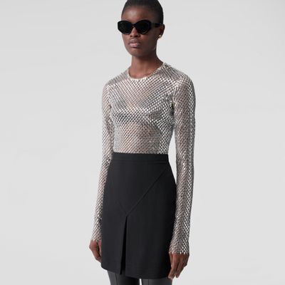 Metallic Paillette-embellished Mesh Top Silver - Women | Burberry® Official