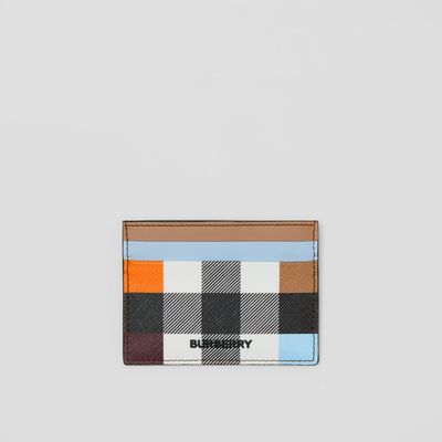 Colour Block Check and Leather Card Case in Dark Birch Brown - Men | Burberry® Official