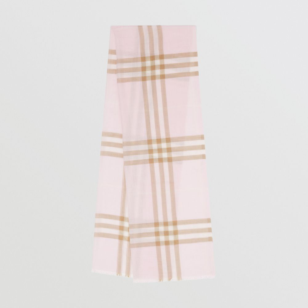 Lightweight Check Wool Silk Scarf in Alabaster | Burberry® Official