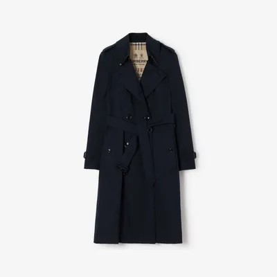 Long Chelsea Heritage Trench Coat in Coal blue - Women, Cotton Gabardine | Burberry® Official