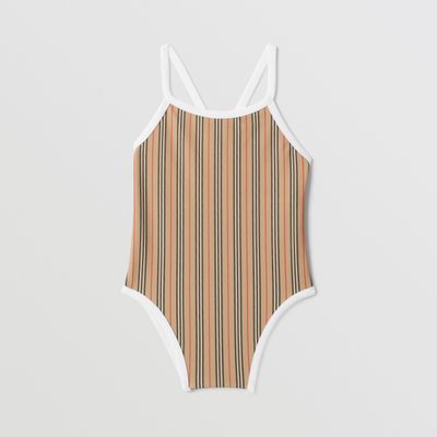 Icon Stripe Nylon Swimsuit Archive Beige