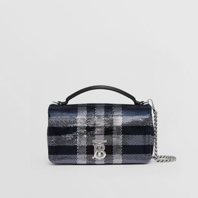 Sequinned Check Small Lola Bag – Exclusive Capsule Collection in Dark Charcoal Blue - Women | Burberry® Official