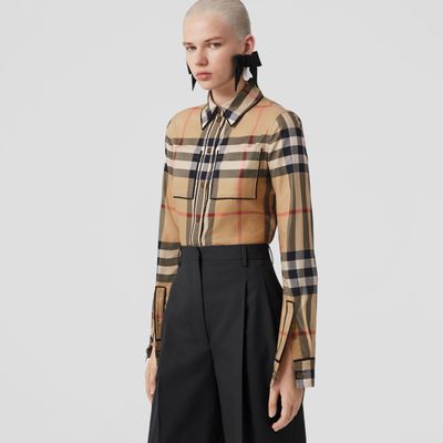 Exaggerated Check Cotton Shirt Archive Beige - Women | Burberry® Official
