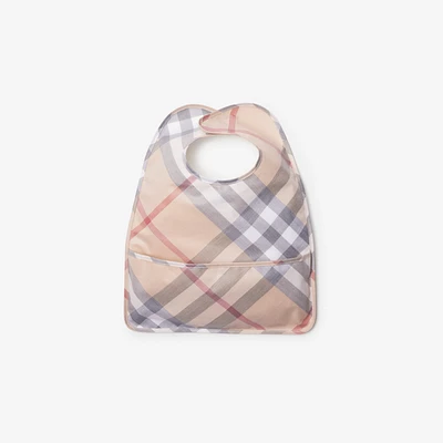 Check Cotton Bib in Pale stone - Children | Burberry® Official
