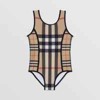 Contrast Check Stretch Nylon Swimsuit Archive Beige | Burberry