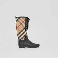 House Check Panel Rubber Rain Boots Archive Beige - Women | Burberry® Official