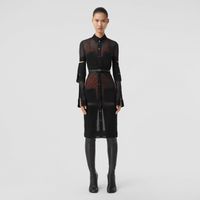 Cut-out Detail Sheer Jersey Shirt Dress Black - Women | Burberry® Official