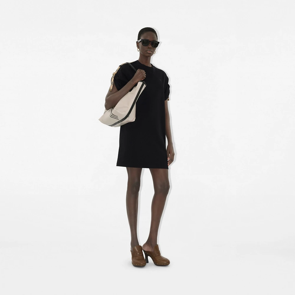 Check Trim Cotton T-shirt Dress in Black - Women | Burberry® Official