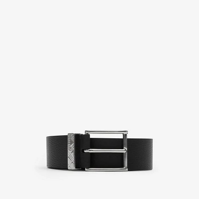 Leather Engraved Check Belt in Black - Men | Burberry® Official