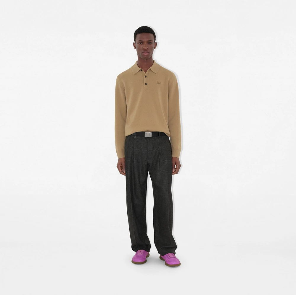 Long-sleeve Cashmere Blend Polo Shirt in Flax beige - Men | Burberry® Official