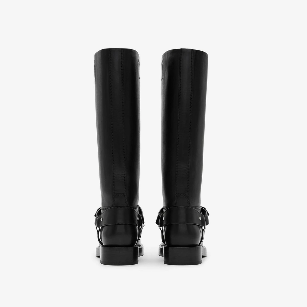 Leather Saddle High Boots in Black - Women | Burberry® Official