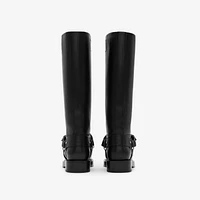 Leather Saddle High Boots in Black - Women | Burberry® Official