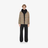 Reversible Check Nylon Hooded Jacket in Archive beige