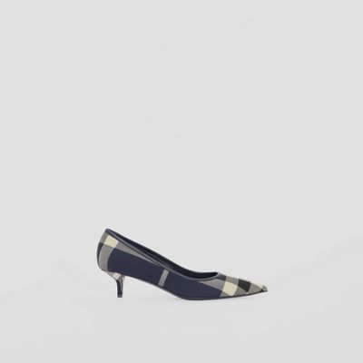 Check Wool Kitten-heel Point-toe Pumps - Exclusive Capsule Collection Silver/dark Charcoal Blue Women | Burberry® Official