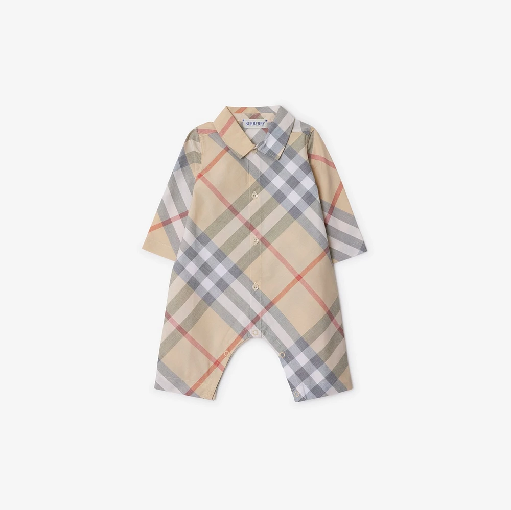 Check Cotton Jumpsuit in Pale stone - Children | Burberry® Official