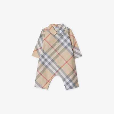 Check Cotton Jumpsuit in Pale stone - Children | Burberry® Official