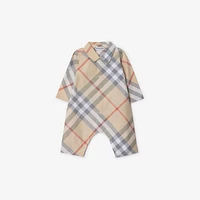 Check Cotton Jumpsuit in Pale stone - Children | Burberry® Official