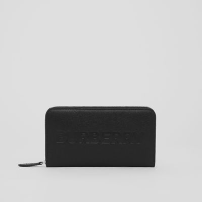 Logo Embossed Leather Ziparound Wallet in