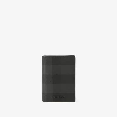 Check and Leather Card Case in Charcoal - Men | Burberry® Official