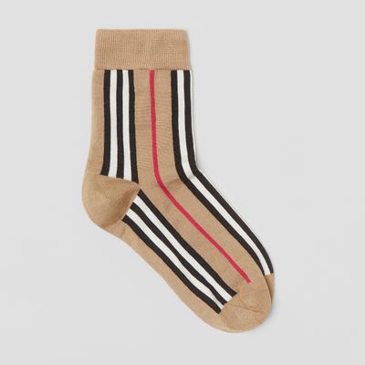 Icon Stripe Intarsia Cotton Blend Ankle Socks Archive Beige | Burberry® Official