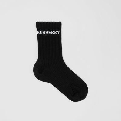 Logo Intarsia Technical Stretch Cotton Socks Black | Burberry® Official