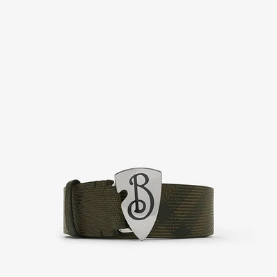 Check Leather B Shield Belt in Slate - Men | Burberry® Official