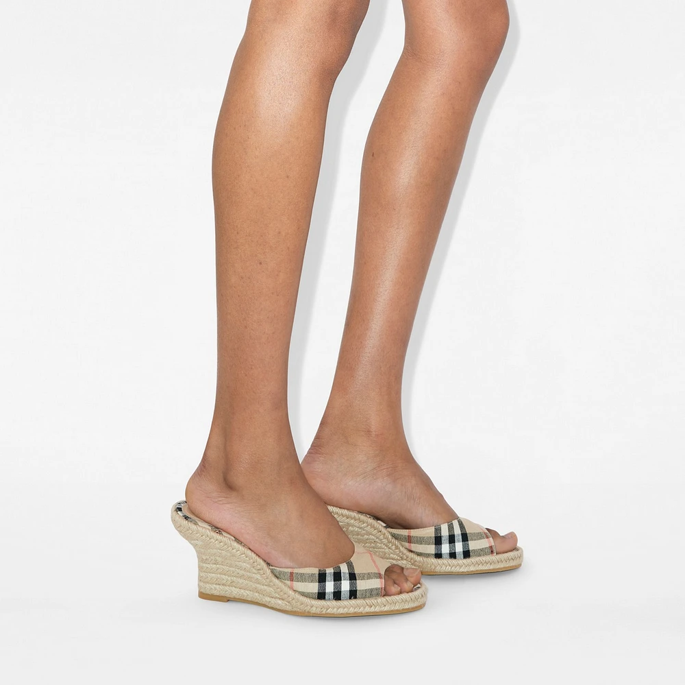 Check Mews Espadrille Mules​ in Sand - Women, Linen | Burberry® Official