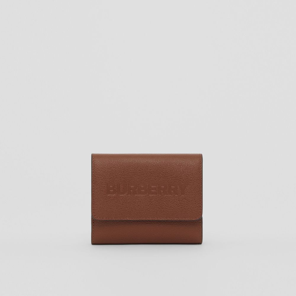 Logo Embossed Leather Folding Wallet in Tan - Women | Burberry® Official