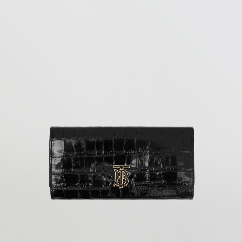 Embossed Leather TB Continental Wallet in Black - Women | Burberry® Official