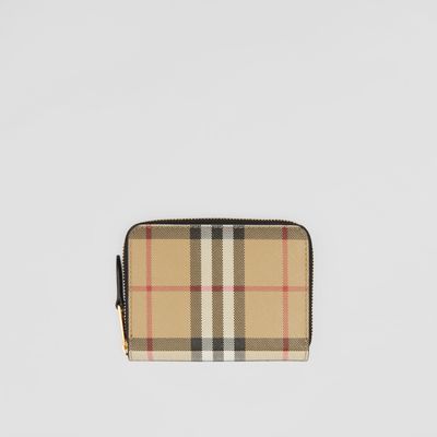 Vintage Check and Leather Zip Wallet in Archive Beige/black - Women | Burberry® Official