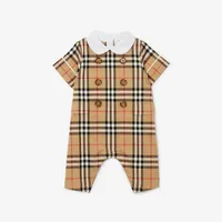 Check Stretch Cotton Playsuit in Archive beige - Children | Burberry® Official