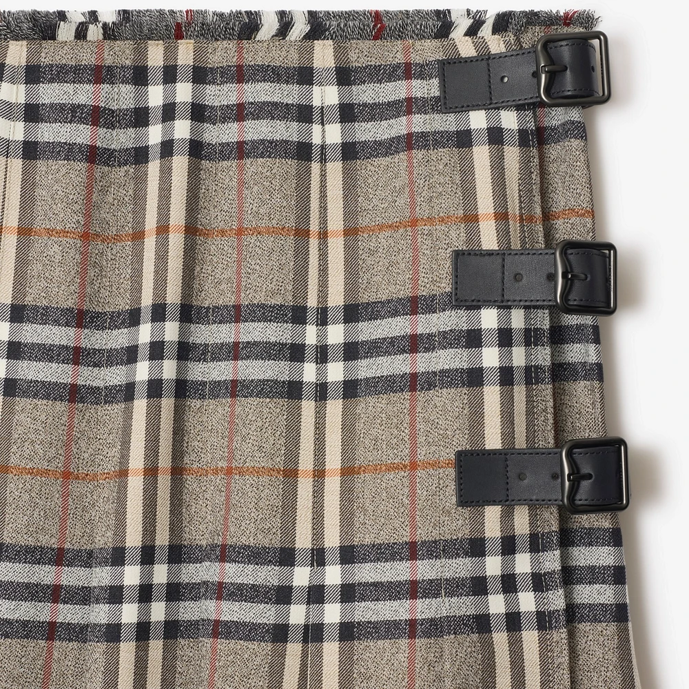 Check Wool Midi Kilt in Crater/dark charcoal - Women | Burberry® Official
