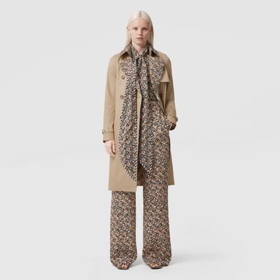 Monogram Print Detail Cotton Gabardine Trench Coat Soft Fawn - Women | Burberry® Official