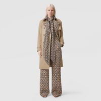 Monogram Print Detail Cotton Gabardine Trench Coat Soft Fawn - Women | Burberry® Official