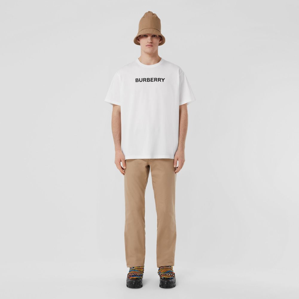 Logo Print Cotton Oversized T-shirt White - Men | Burberry® Official