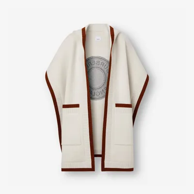 Logo Graphic Wool Cashmere Jacquard Hooded Cape in Canvas | Burberry® Official
