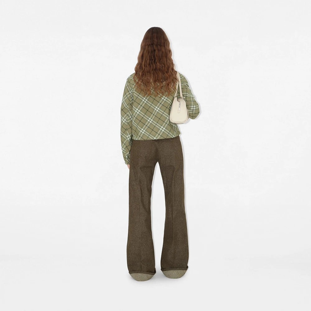 Cropped Reversible Check Hooded Jacket in Skylark - Women, Nylon | Burberry® Official