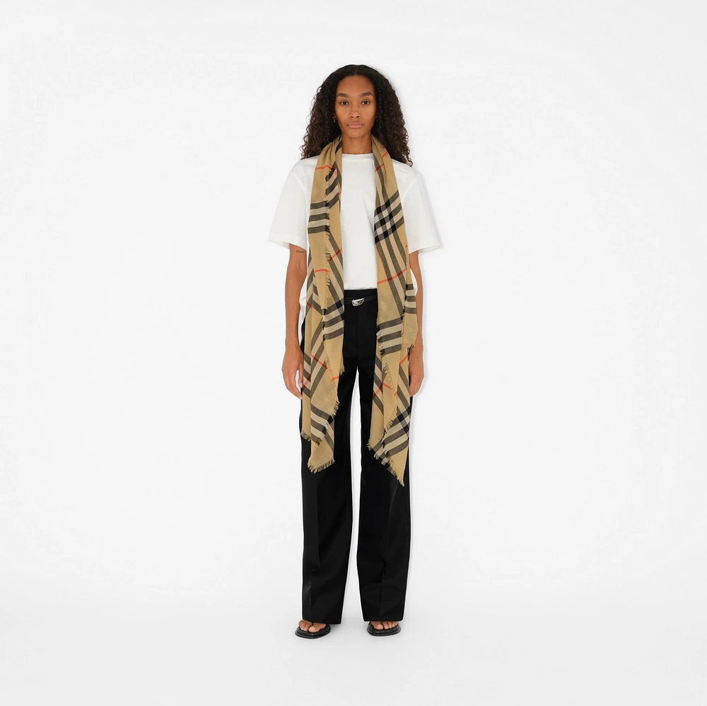 Check Wool Scarf in Sand | Burberry® Official