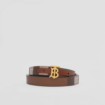 Reversible Check and Leather TB Belt Dark Birch Brown