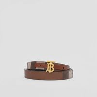 Reversible Check and Leather TB Belt Dark Birch Brown