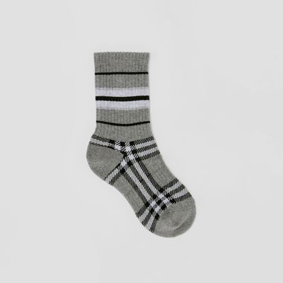 Check and Stripe Stretch Cotton Socks Grey | Burberry® Official