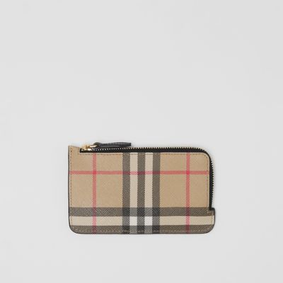 Vintage Check and Leather Zip Card Case in Archive Beige/black - Women | Burberry® Official