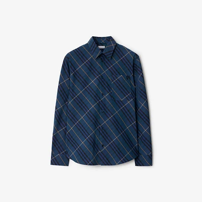 Relaxed Fit Check Cotton Shirt in Midnight - Men | Burberry® Official