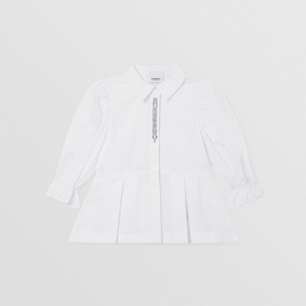 Logo Print Cotton Poplin Shirt Dress White | Burberry® Official